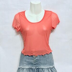 Women's Coral Short Sleeve Scoop Neck Crop Top